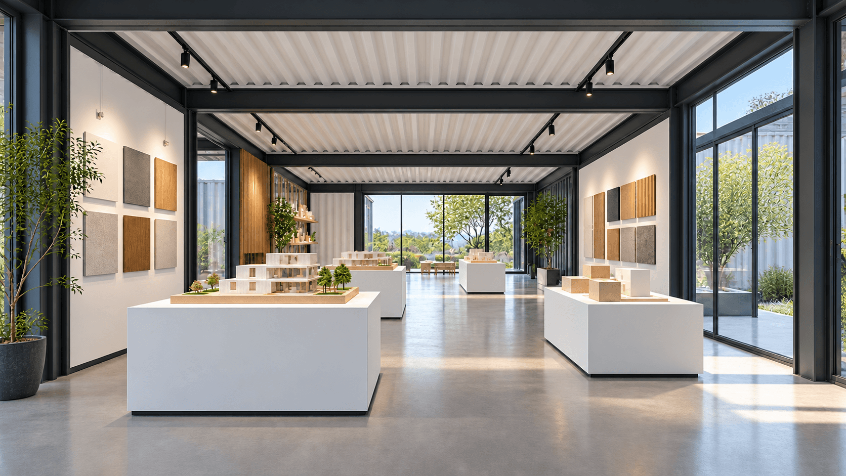 集装箱展厅展示大厅与参观动线AI设计示意